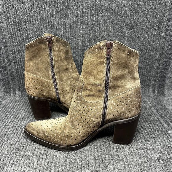 Emanuele Crasto Suede Studded Heeled Ankle Boots Side Zip Green Women’s 7.5 / 38 - Picture 5 of 8